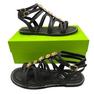 NEW Sam Edelman Tianna Gladiator Sandals Black Gold Floral Women's Size 8 Vegan